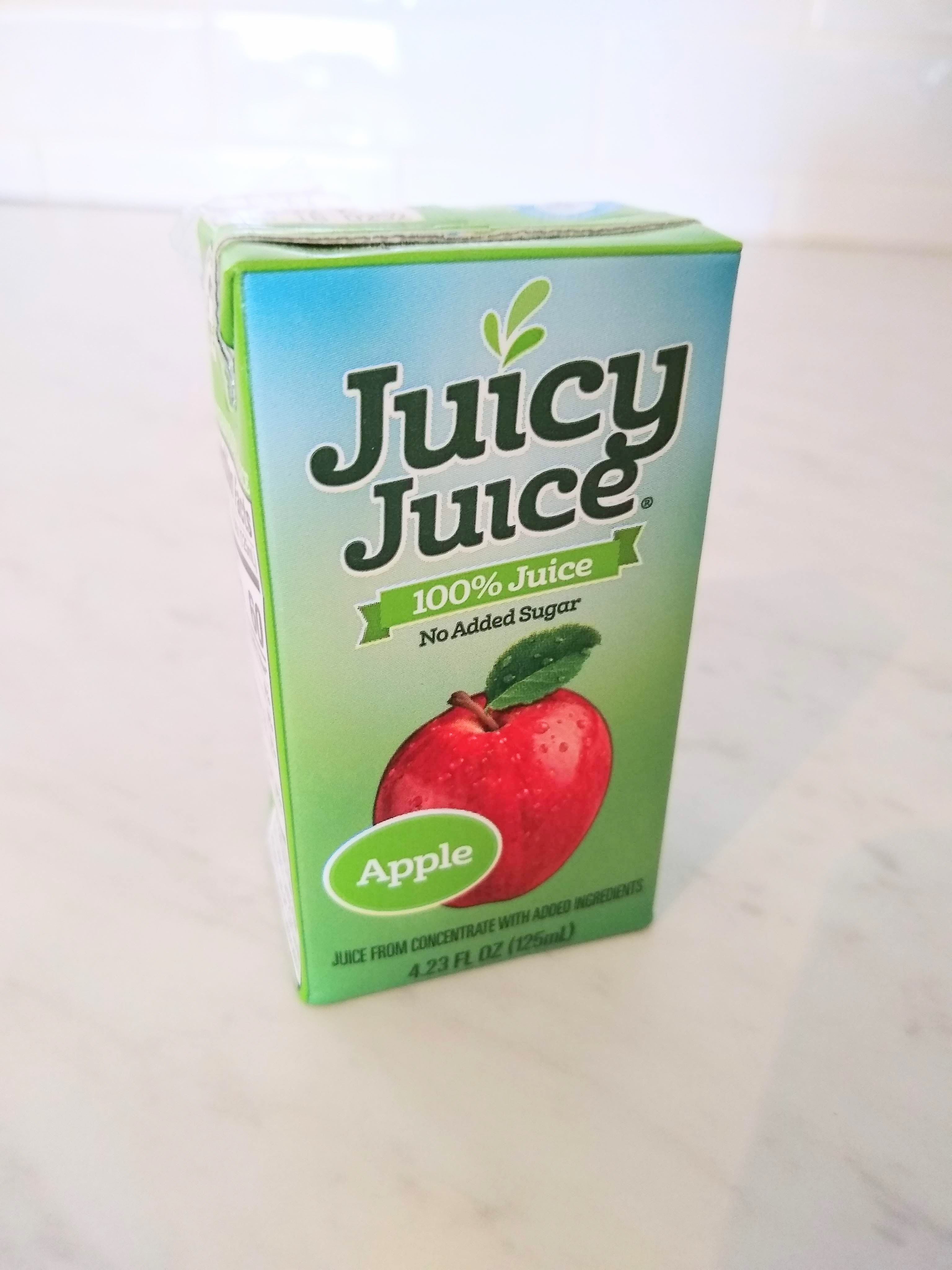 A 4 ounce box of Juicy Juice apple juice